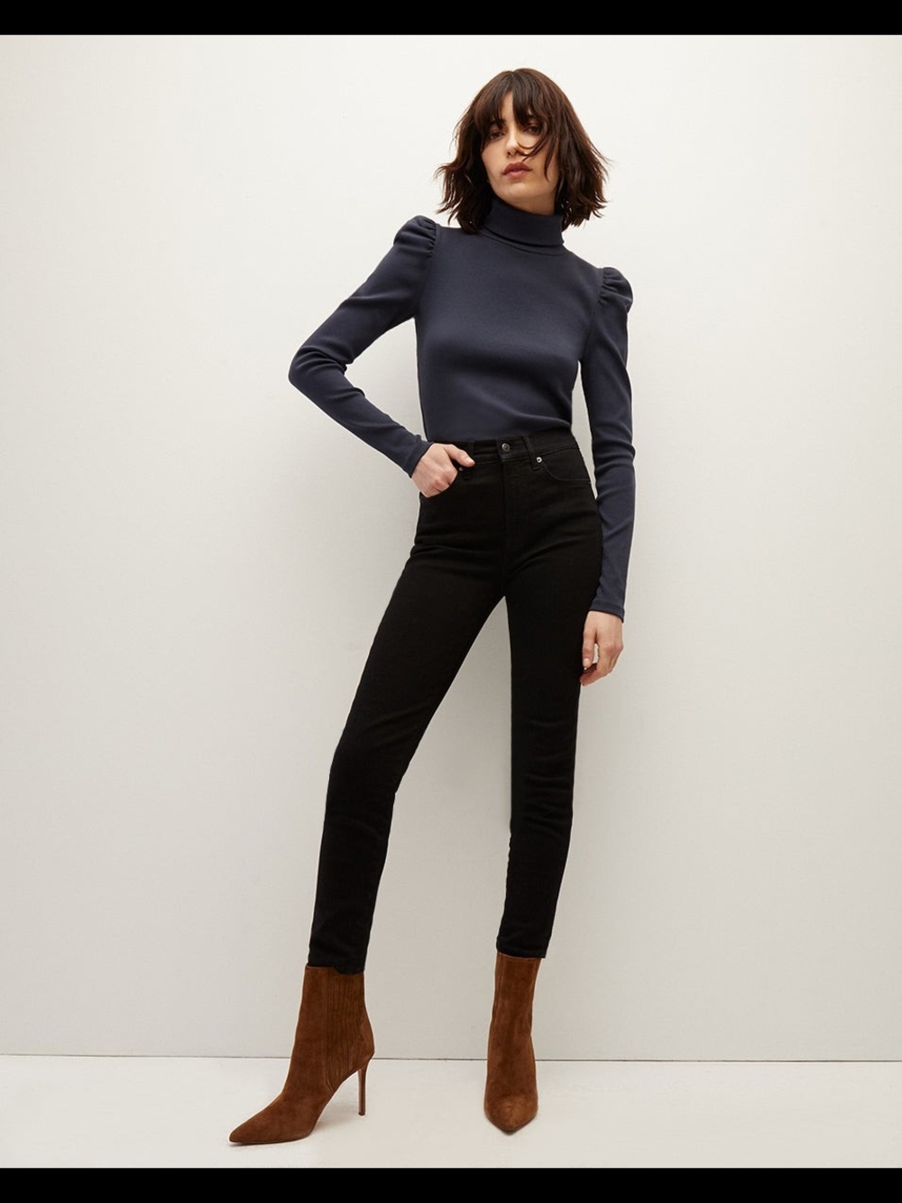 Veronica Beard Black Skinny Jeans with Brown Boots
